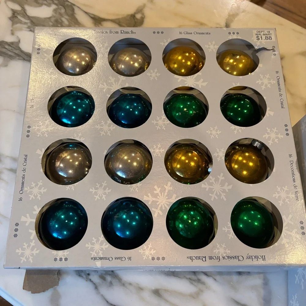 Rauch Multicolor Vintage Holiday Classics Round Ball Glass Ornaments 32ct USA